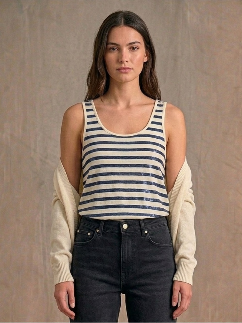 Old Navy Navy and Cream Striped Tank Top